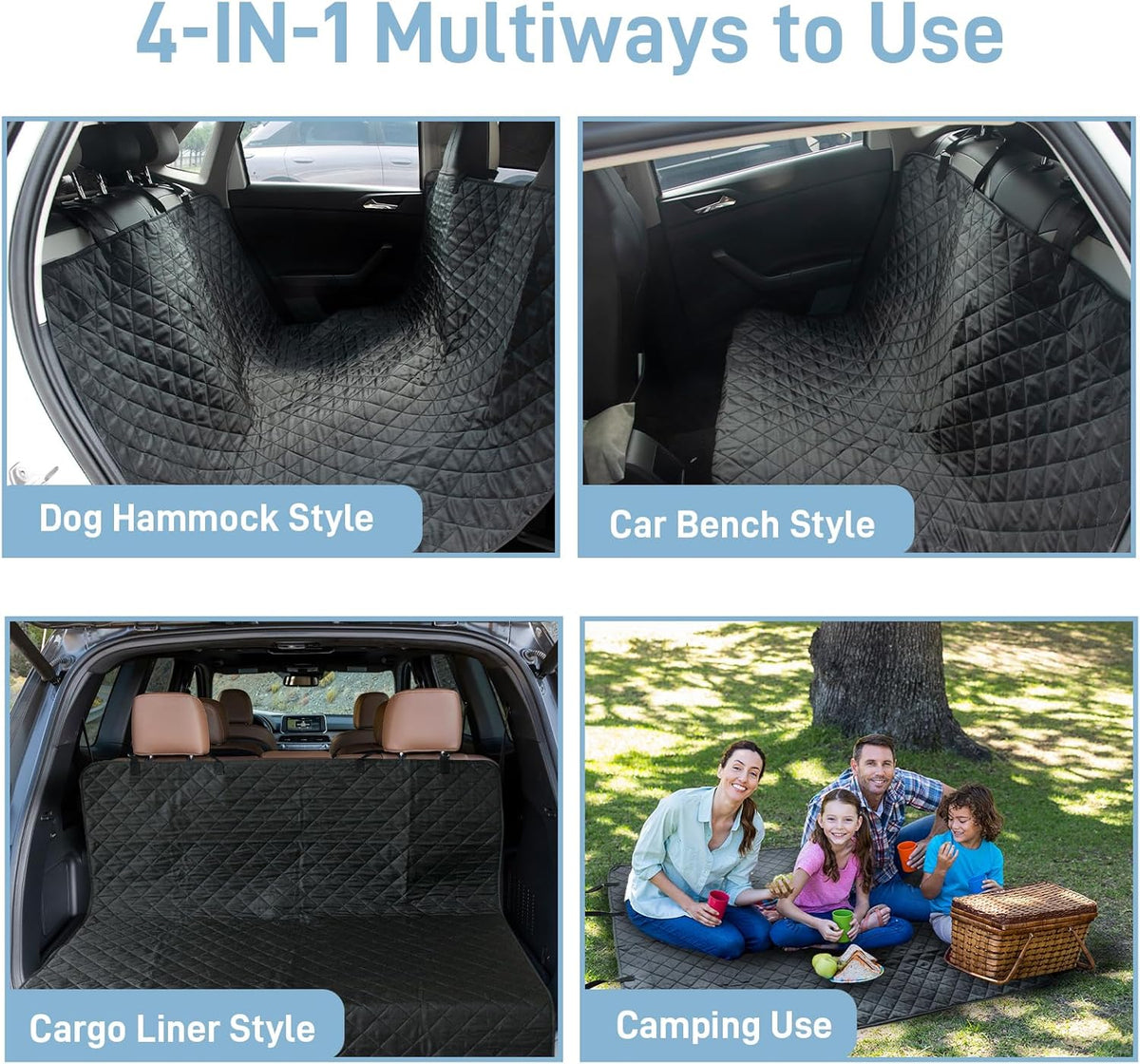 Large Dog Car Seat Cover for Back Seat, Universal Fit Bench Car Seat Cover, Waterproof Dog Hammock for Car with Adjustable Straps, Durable Seat Protector for Cars, Trucks & Suvs, Black